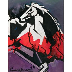 Mashkoor Raza, 12 x 16 Inch, Oil on Canvas, Horse Painting, AC-MR-711
